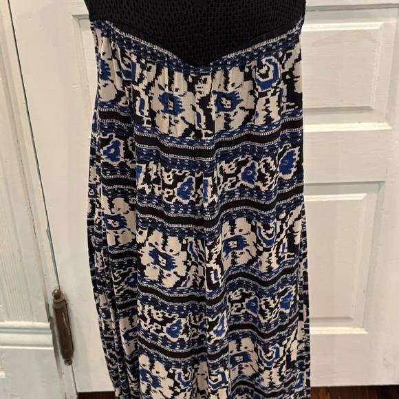 Lucky Brand Aztec Crochet Strap Maxi Dress With Tie Waist Tassels Sz medium - Picture 11 of 13